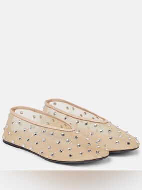 Khaite Studded Beige Mesh Ballet Flats